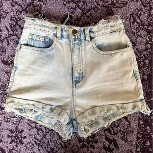 Acid-wash high-waisted shorts